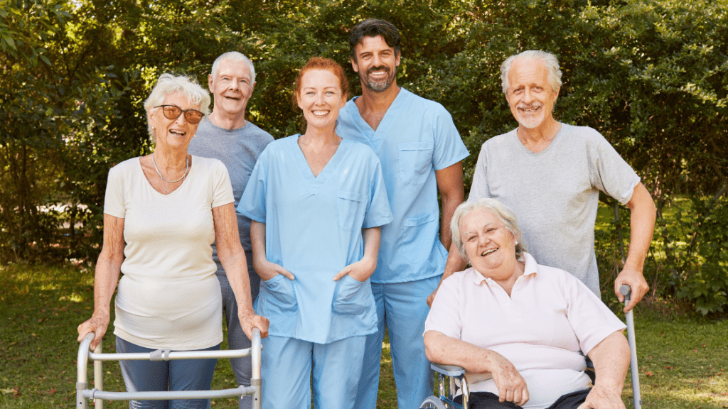 Elder care professionals with elders